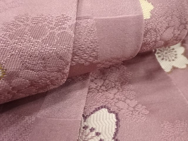  未使用品　市松に桜模様織り出し　半幅帯